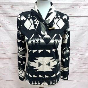 Chaps Ralph Lauren Boho Western Aztec Ikat Print Cotton Pullover Toggle Sweater